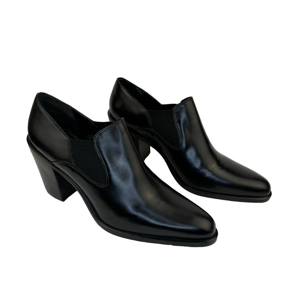 VTG AMANDA SMITH | Black Leather Pointed Toe Ankle Heel Booties | Women's 9M